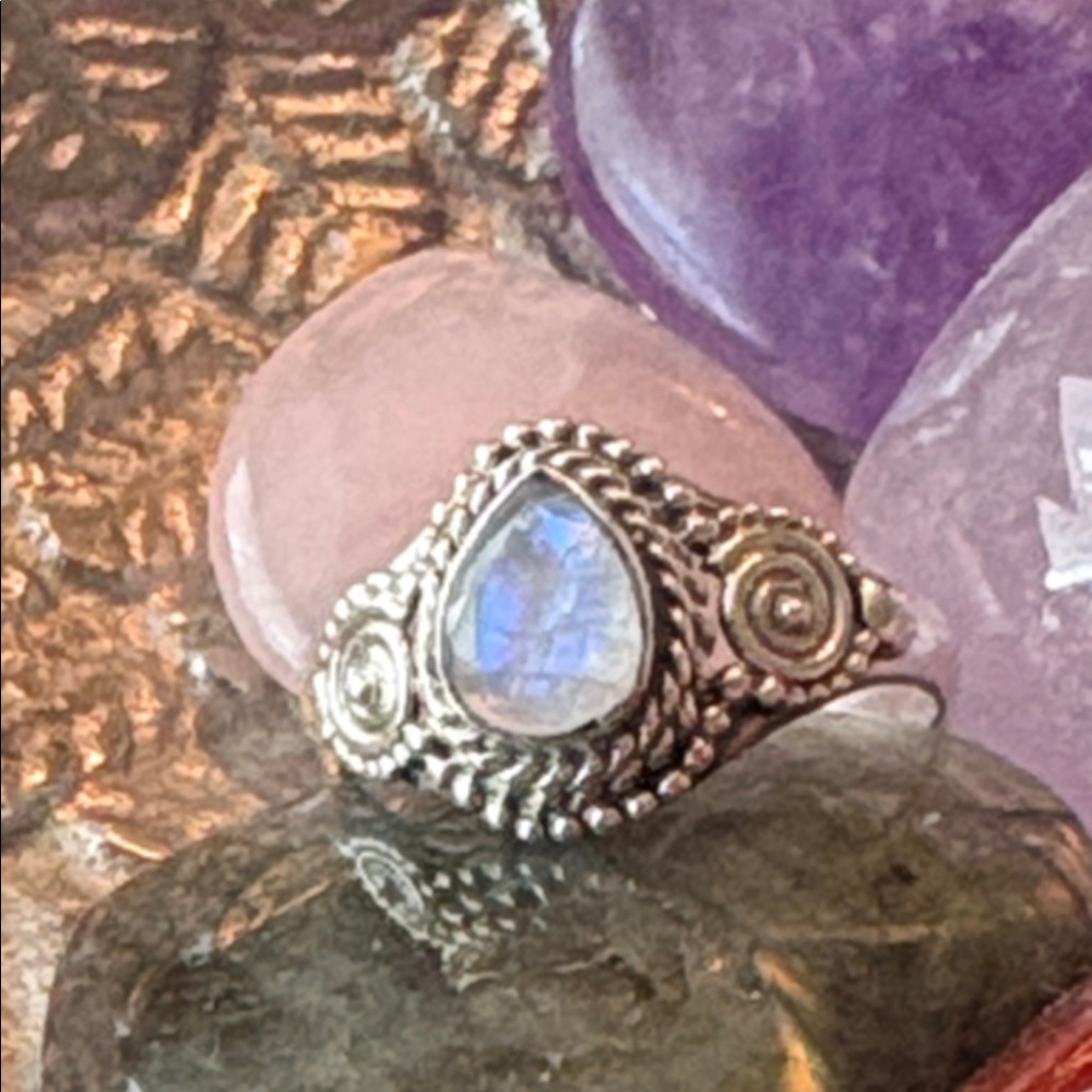 ❤️ Moonstone Sterling Silver 925 Bohemian Hippie Style Ring Size 5.75